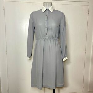Vintage 70s Kevin Stuart Petites Gray Collared Knee Length Shirt Dress